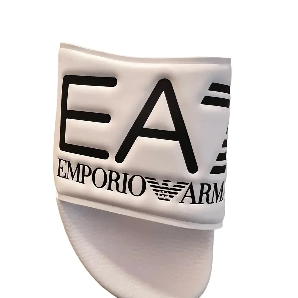 NEW EA7 Emporio Armani Logo Embossed Slide Sandals White Black Mens Size 11